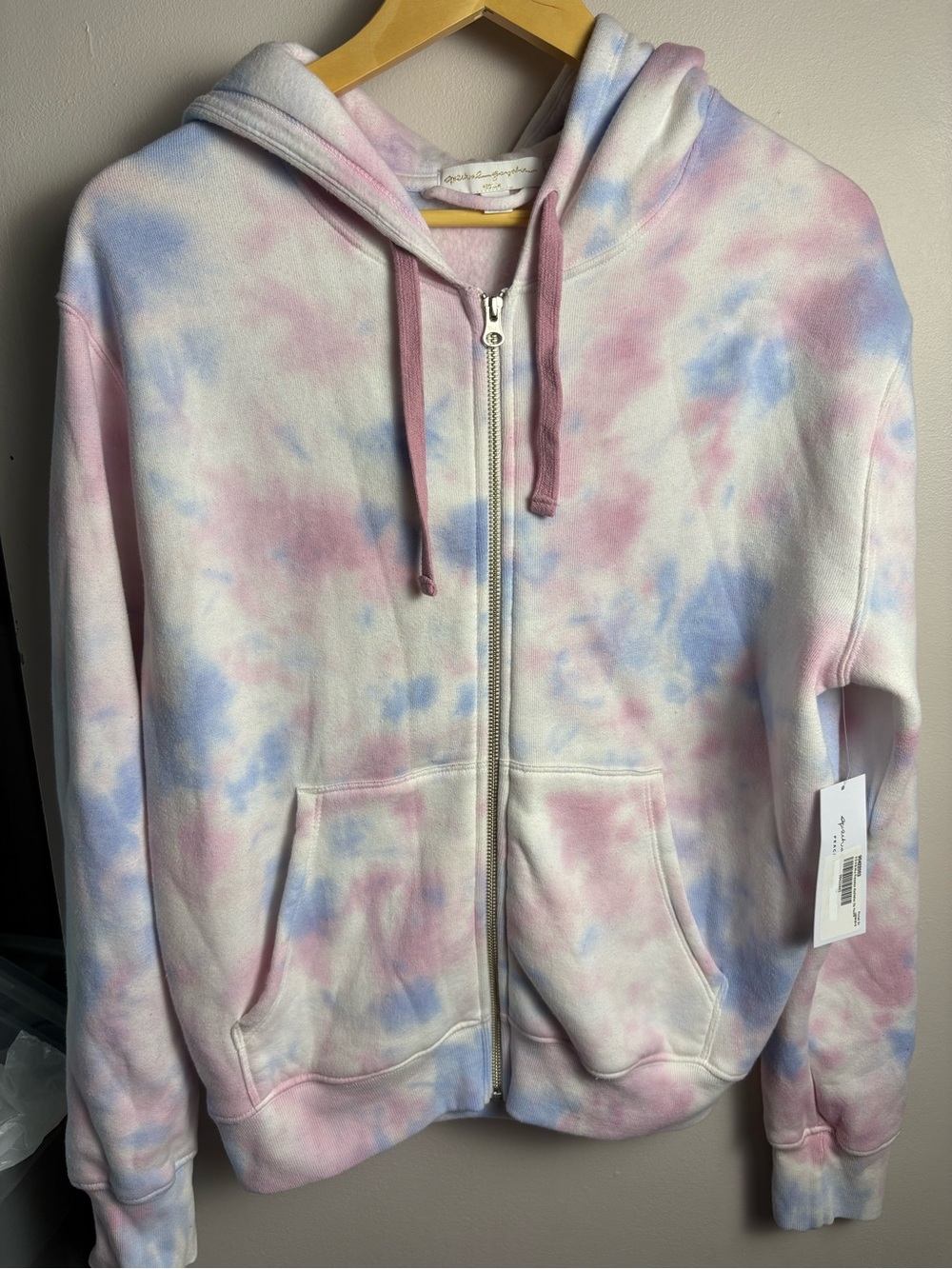 Spiritual Gangster Pink & Light Blue Tie-Dye Zip Hoodie Medium